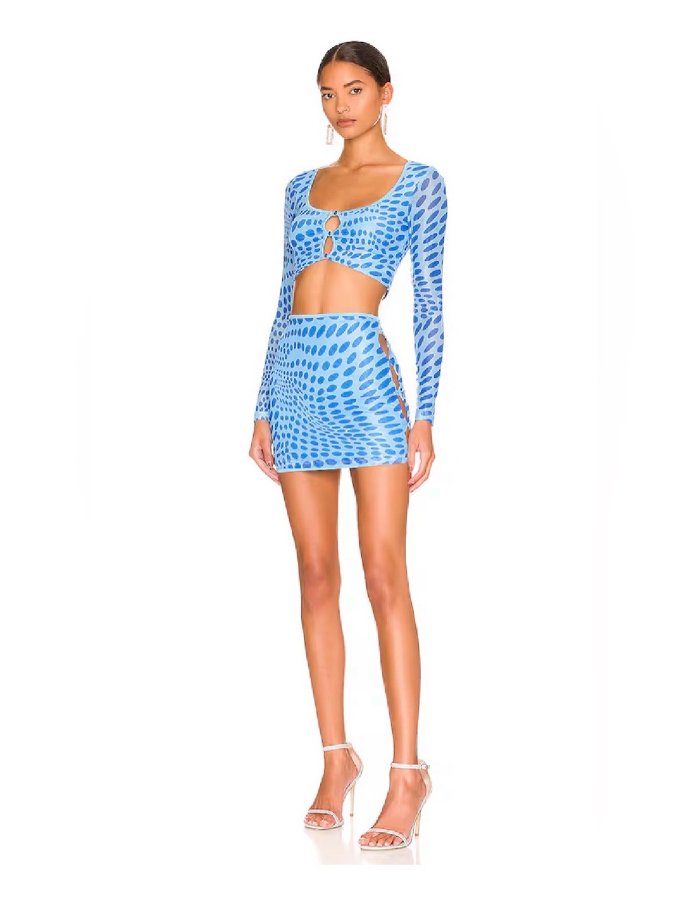 Superdown‎ Gianna Blue Abstract Mesh Skirt Set Medium Y2K Going Out Festival